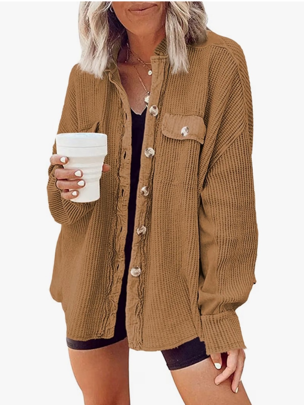 Amazon Women's Waffle Knit Button-down M